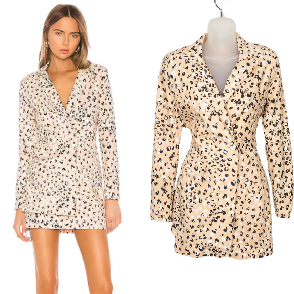 CAMILA COELHO Tan Leopard Print Gemma Blazer Dress Wrap Styling Women's XS - Picture 1 of 7